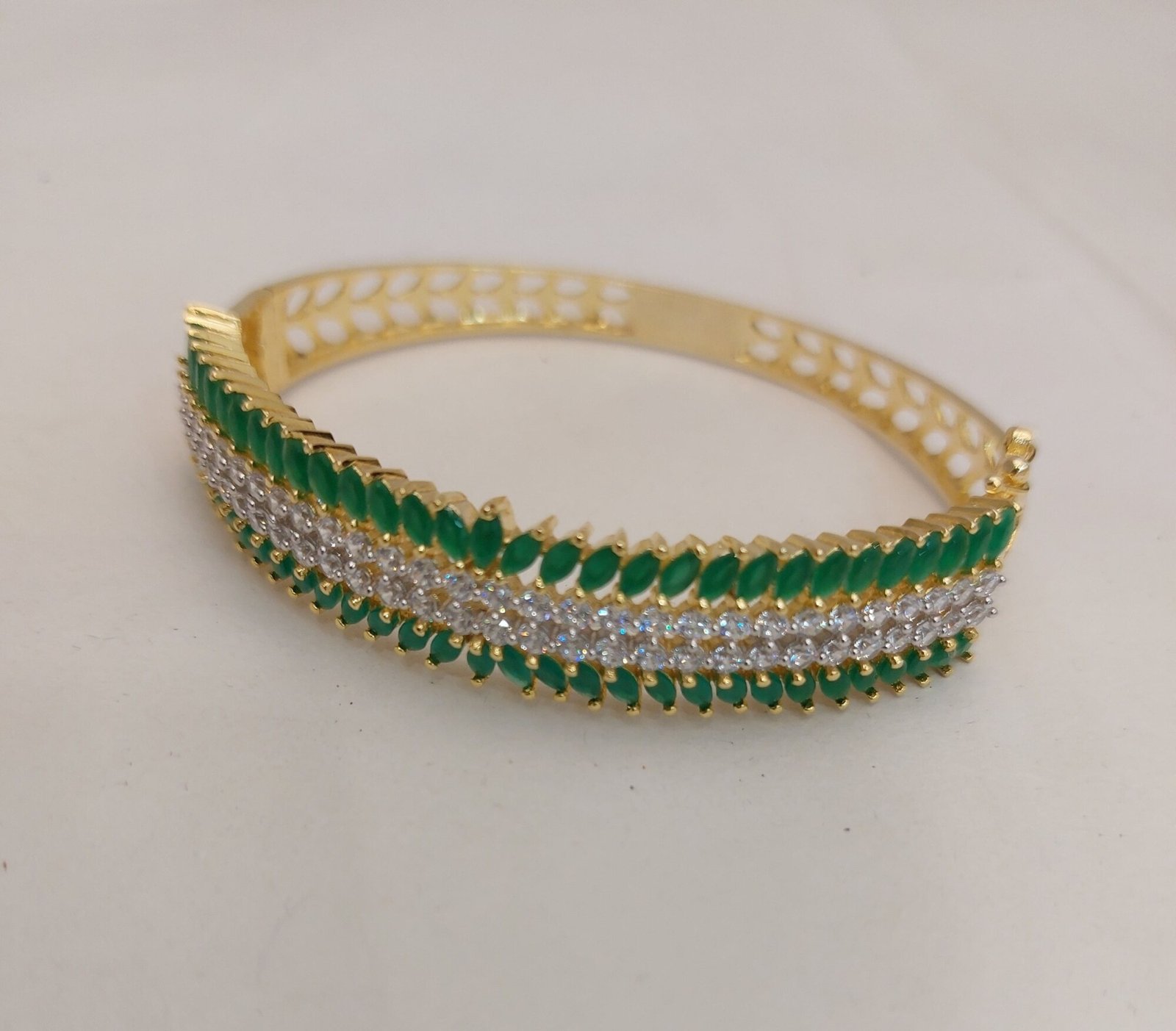 American Diamond Bracelet with green stone